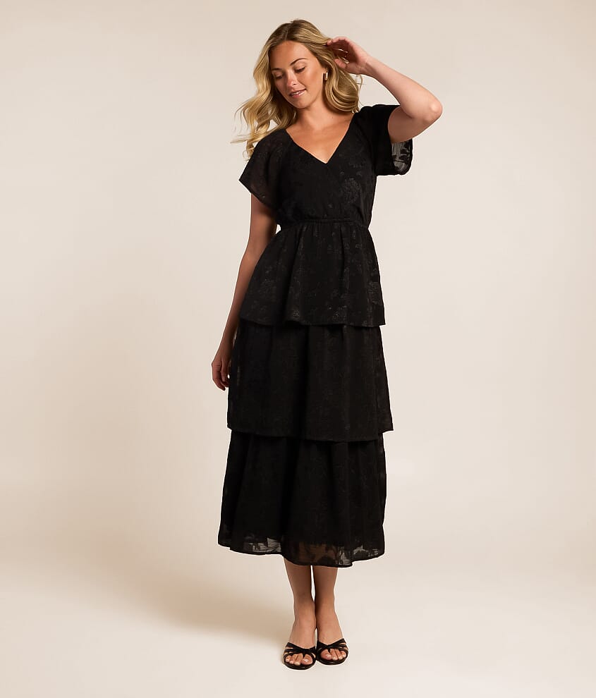 Jacquard Floral Tiered Midi Dress