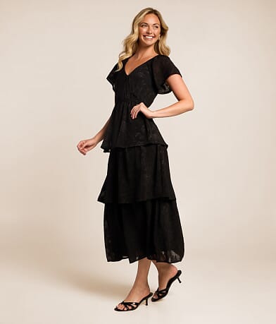 Jacquard Floral Tiered Midi Dress thumbnail 2