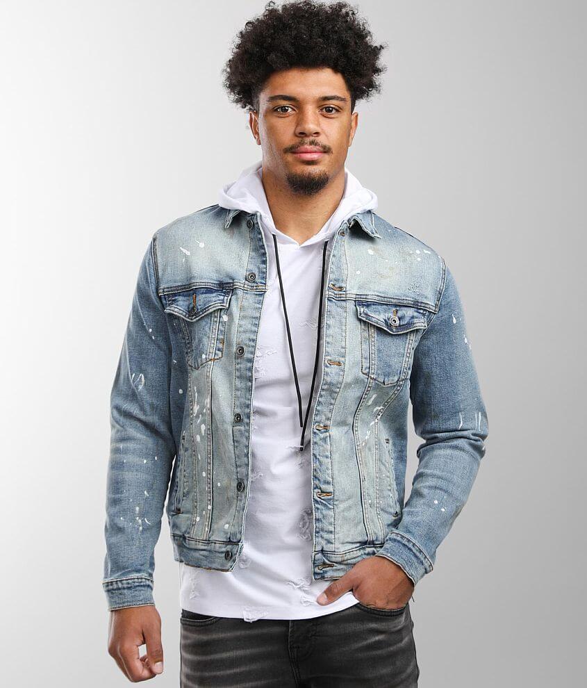 Men's paint splatter denim jacket sale