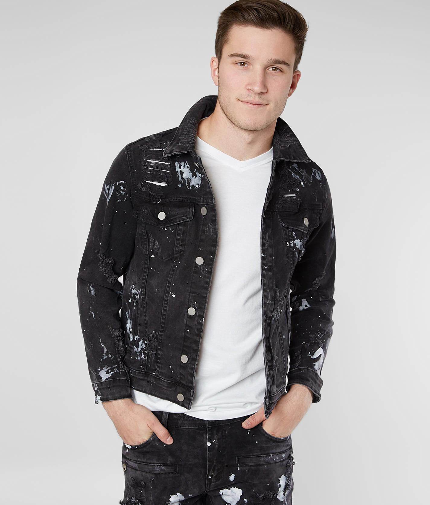 mens black paint splatter jeans