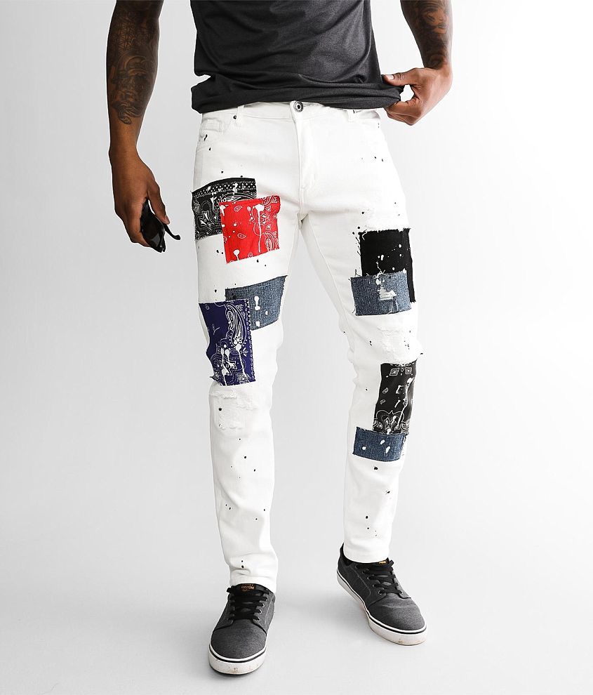 Crysp Denim Bank Patchwork Skinny Stretch Jean front view