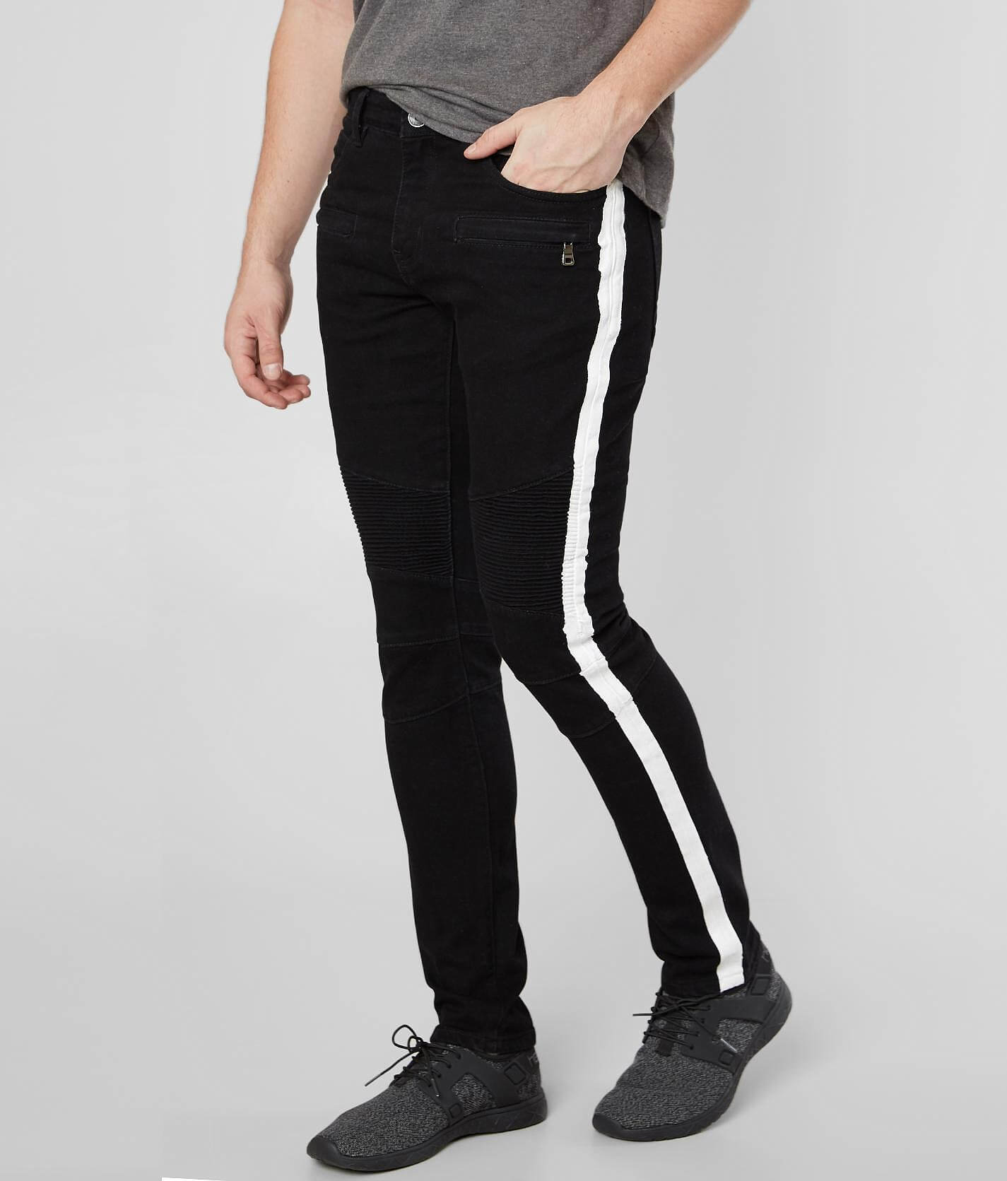 striped biker jeans