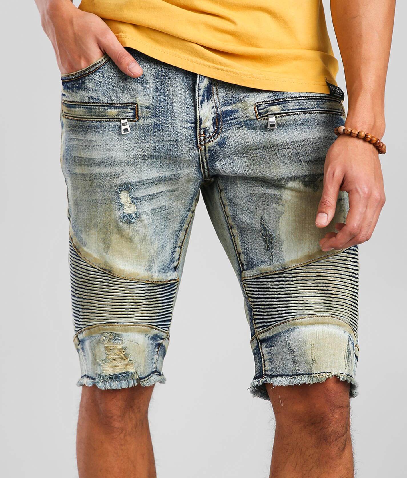 mens moto jean shorts