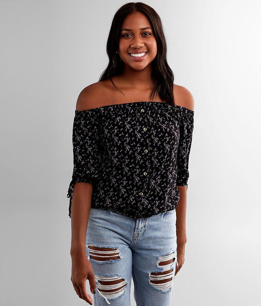 Black floral off sales the shoulder top