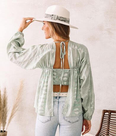 Willow &amp; Root Ruched Open Back Flowy Top back view