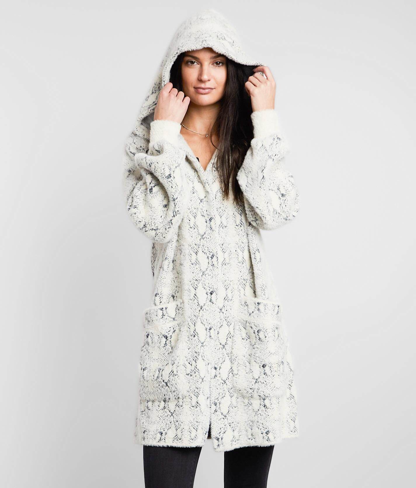 long hooded cardigan sweater