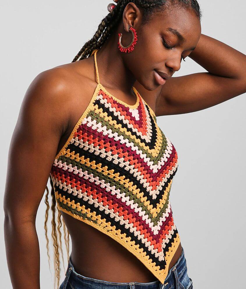 Gilded Intent Crochet Halter Tank Top - Women's Tank Tops in Multi