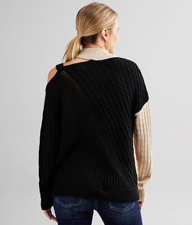 red by BKE Mock Neck Cold Shoulder Sweater BACK