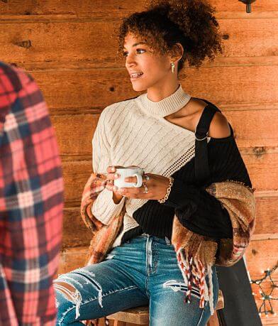 red by BKE Mock Neck Cold Shoulder Sweater MISC_DETAIL_1