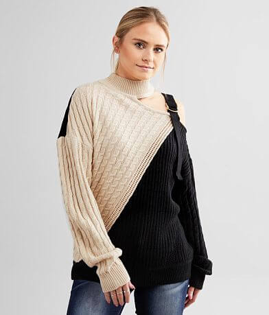red by BKE Mock Neck Cold Shoulder Sweater FULL_LEFT_SIDE