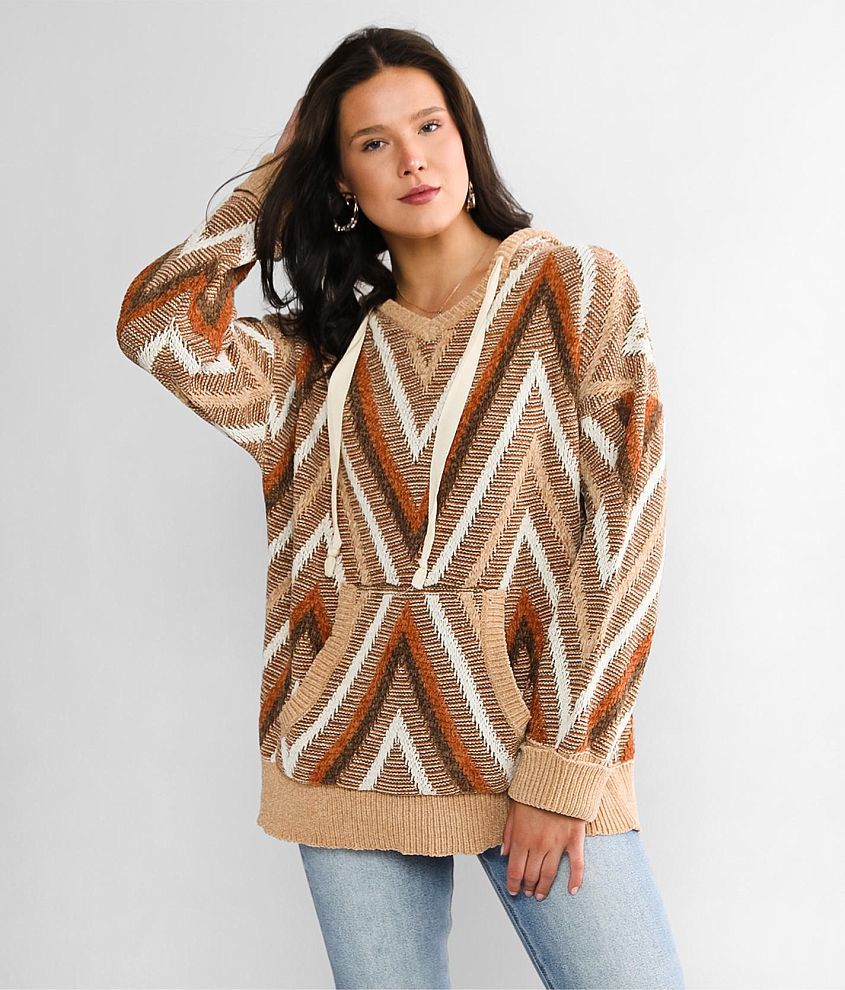 BKE Chevron Chenille Hooded Sweater front view