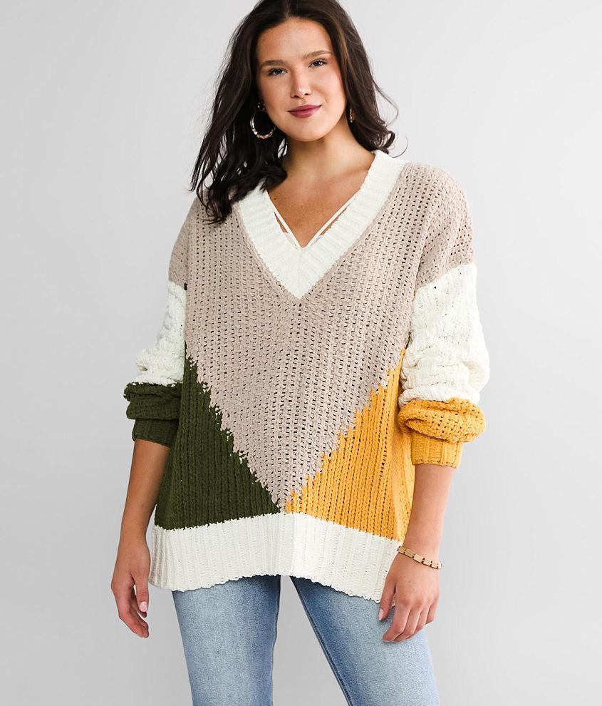 BKE Chenille Color Block Sweater front view