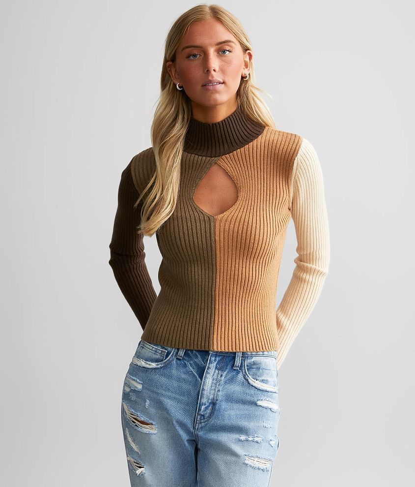 Gilded Intent Mock Neck Keyhole Sweater front view