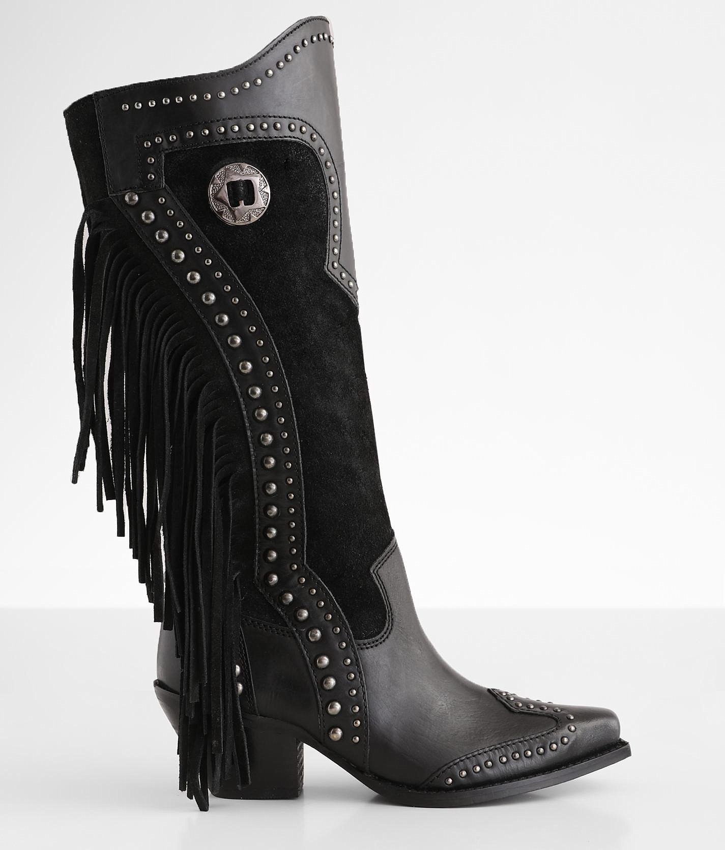 black fringe western boots