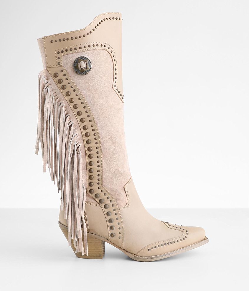 Dingo Tahoe Fringe Leather Western Boot Women's Shoes in Natural Buckle