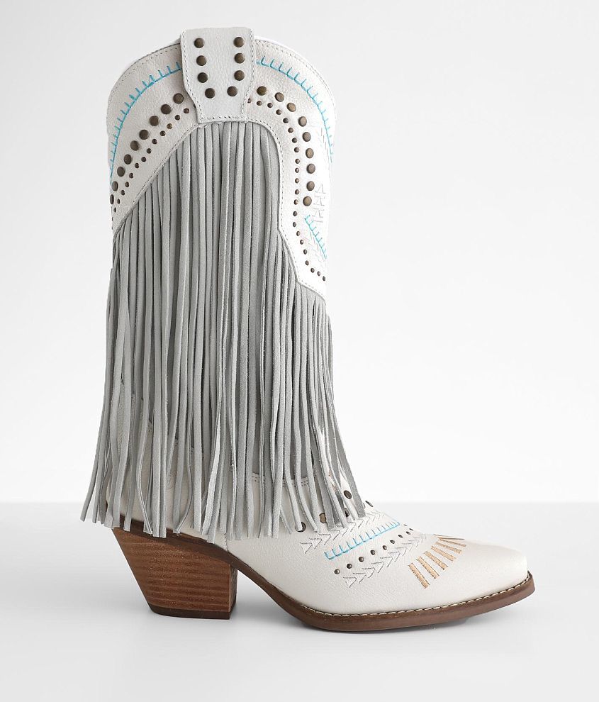 White cowgirl 2025 boots with fringe