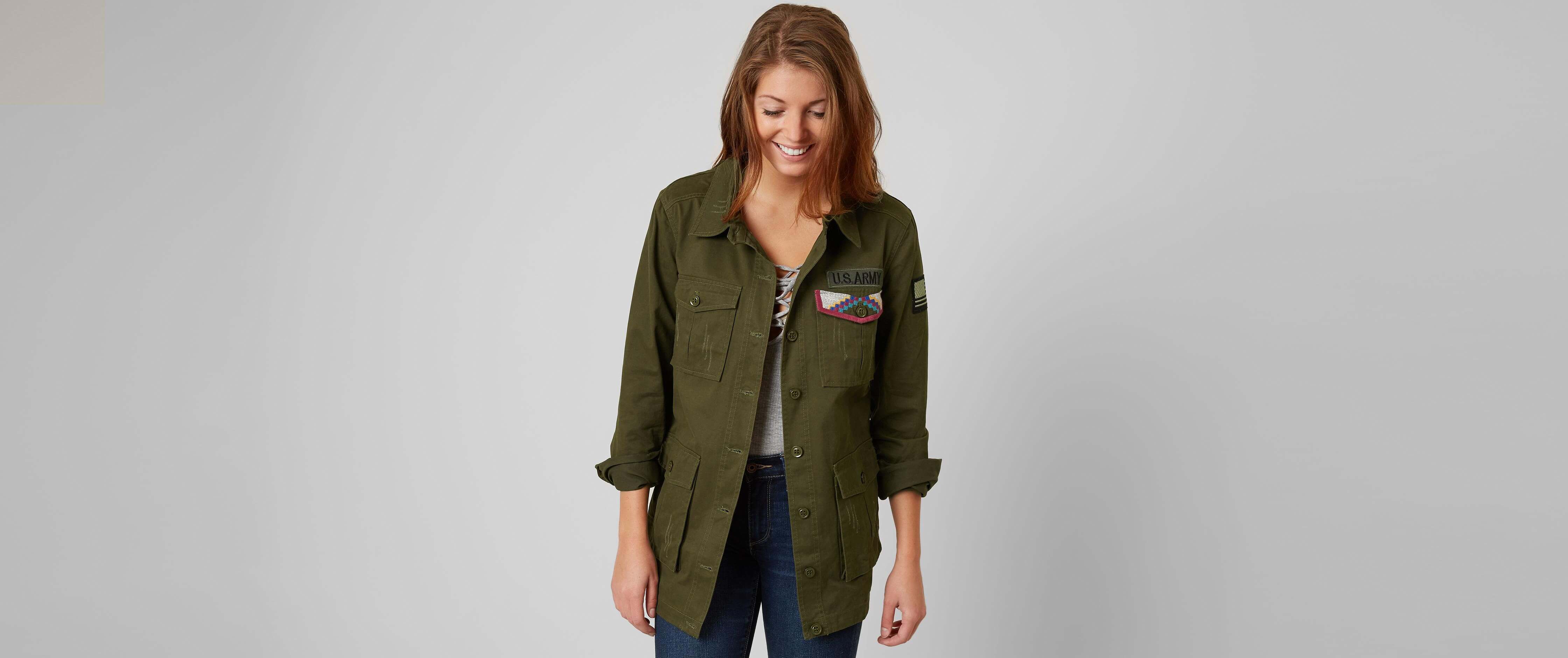 Dance & Marvel Canvas Jacket Women's Coats/Jackets in Olive Buckle