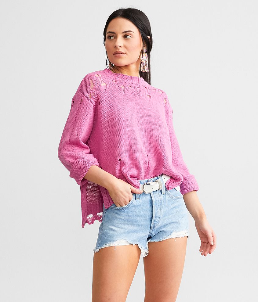Dance & Marvel Destructed Sweater Women's Sweaters in Bubble Gum Pink