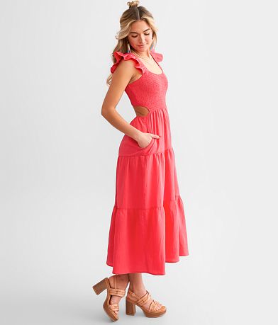 Davi & Dani Smocked Bodice Tiered Midi Dress front view