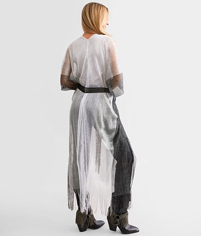 Davi &amp; Dani Metallic Striped Fringe Kimono - One Size BACK