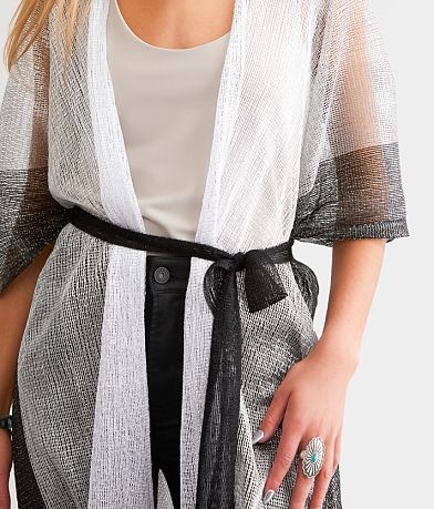 Davi &amp; Dani Metallic Striped Fringe Kimono - One Size MISC_DETAIL_1