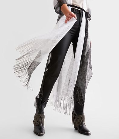 Davi &amp; Dani Metallic Striped Fringe Kimono - One Size MISC_DETAIL_2