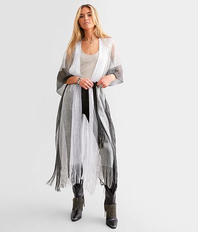 Davi &amp; Dani Metallic Striped Fringe Kimono - One Size MISC_DETAIL_3