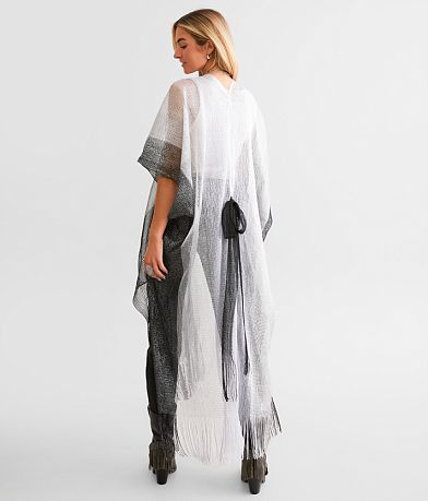 Davi &amp; Dani Metallic Striped Fringe Kimono - One Size FULL_LEFT_SIDE