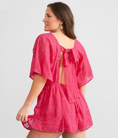 Davi &amp; Dani Surplice Keyhole Open Back Romper BACK