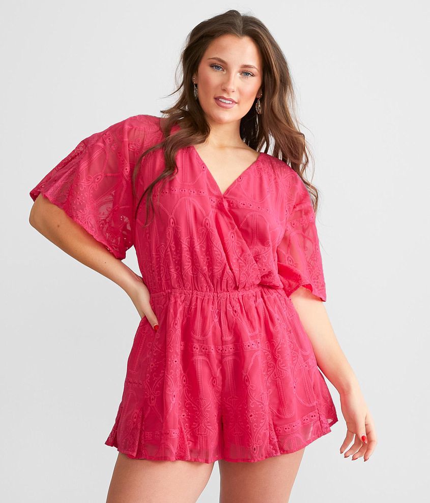 Davi & Dani Surplice Keyhole Open Back Romper front view