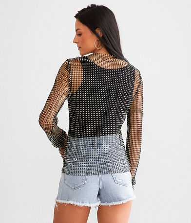Davi &amp; Dani Rhinestone Mesh Top BACK