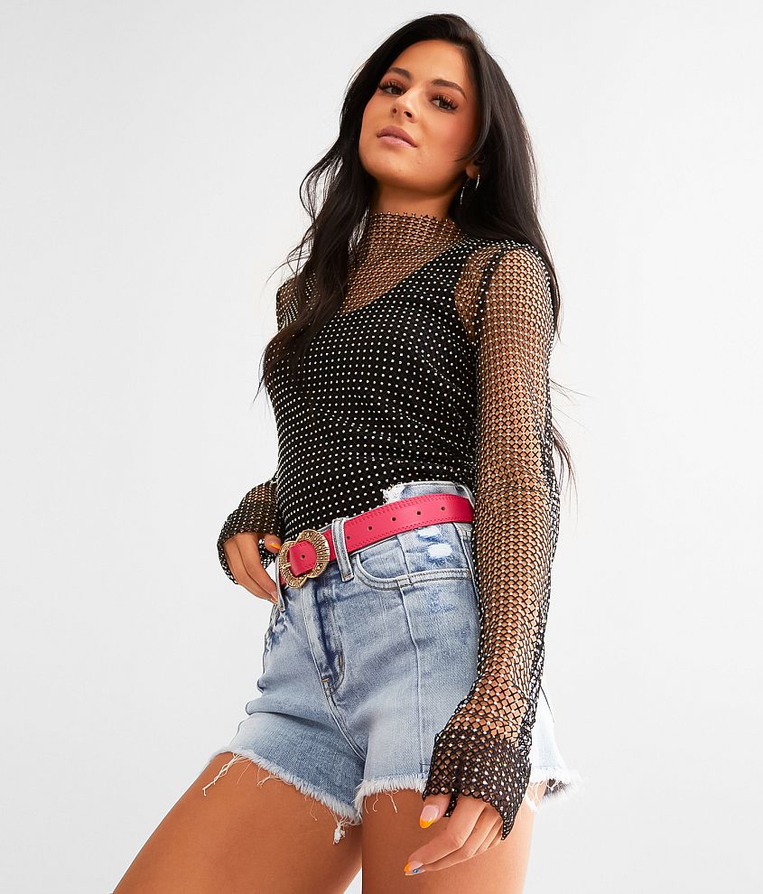 Rhinestone Mesh Crop Top