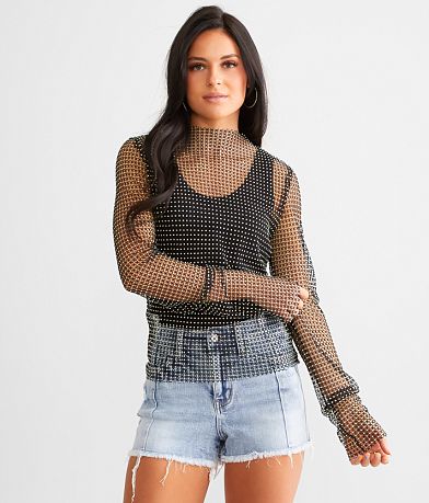 Davi &amp; Dani Rhinestone Mesh Top FULL_RIGHT_SIDE