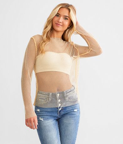 Davi & Dani Rhinestone Mesh Top front view