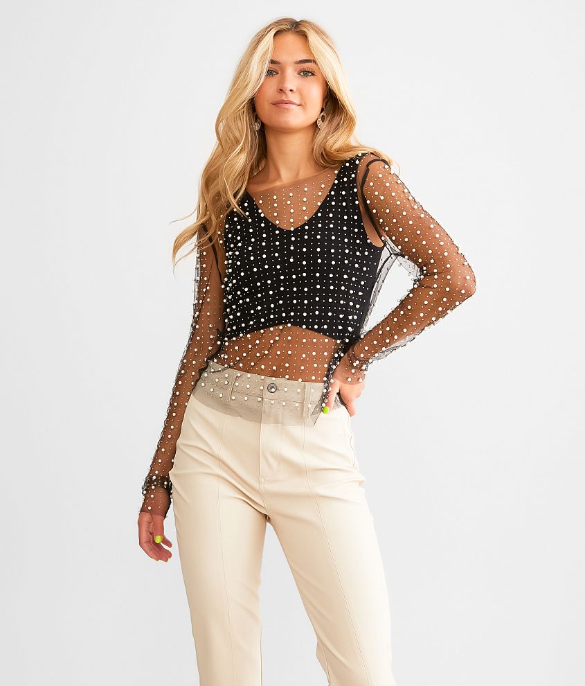Davi &amp; Dani Embellished Mesh Top front view