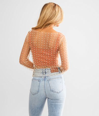 Davi &amp; Dani Embellished Mesh Top BACK