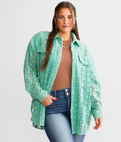 Davi & Dani Diamond Textured Shacket front view