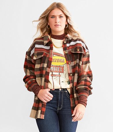 BKE Plaid Shacket front view