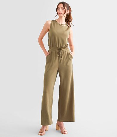 Davi & Dani Solid Knit Jumpsuit front view