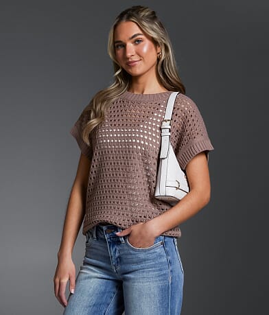 Buckle Black Open Stitch Sweater front view