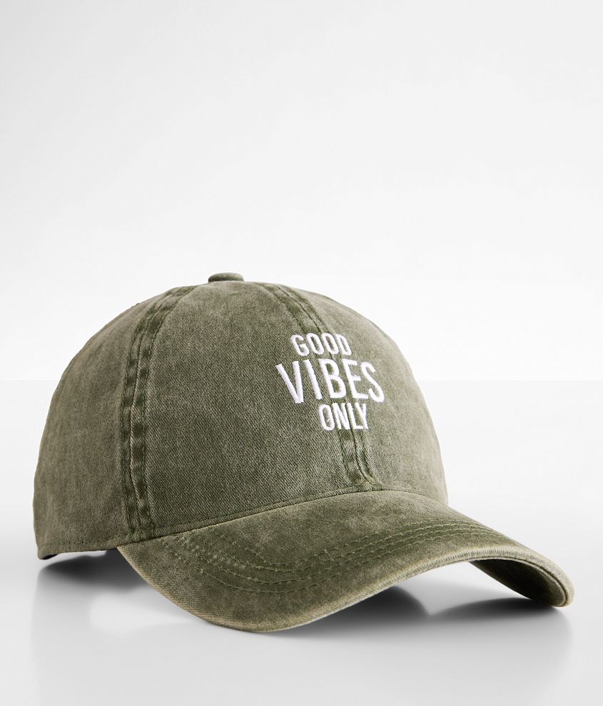 Good Vibes Only Washed Baseball Hat front view