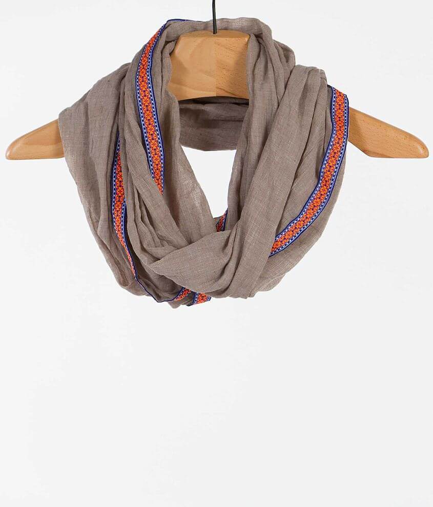David &#38; Young Printed Trim Infinity Scarf front view