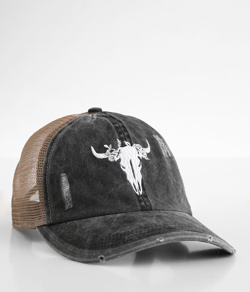 Steer Head Washed Baseball Hat front view
