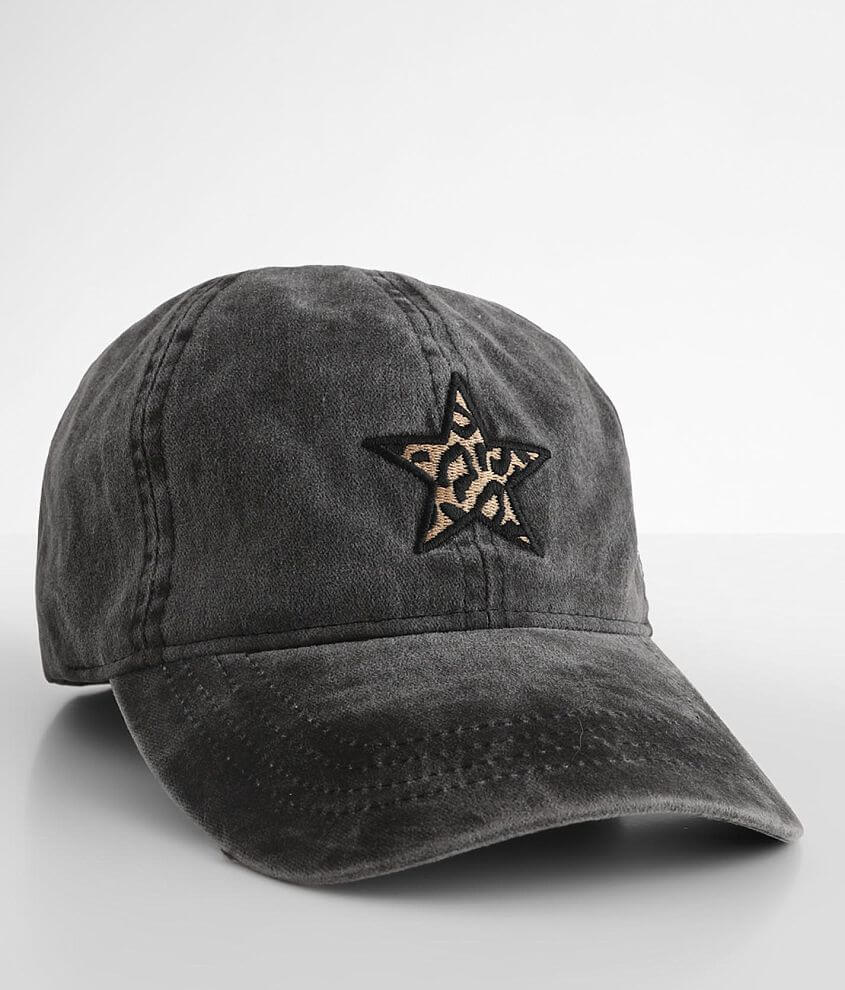 Ponyflo&#174; Leopard Star Ponytail Dad Hat front view
