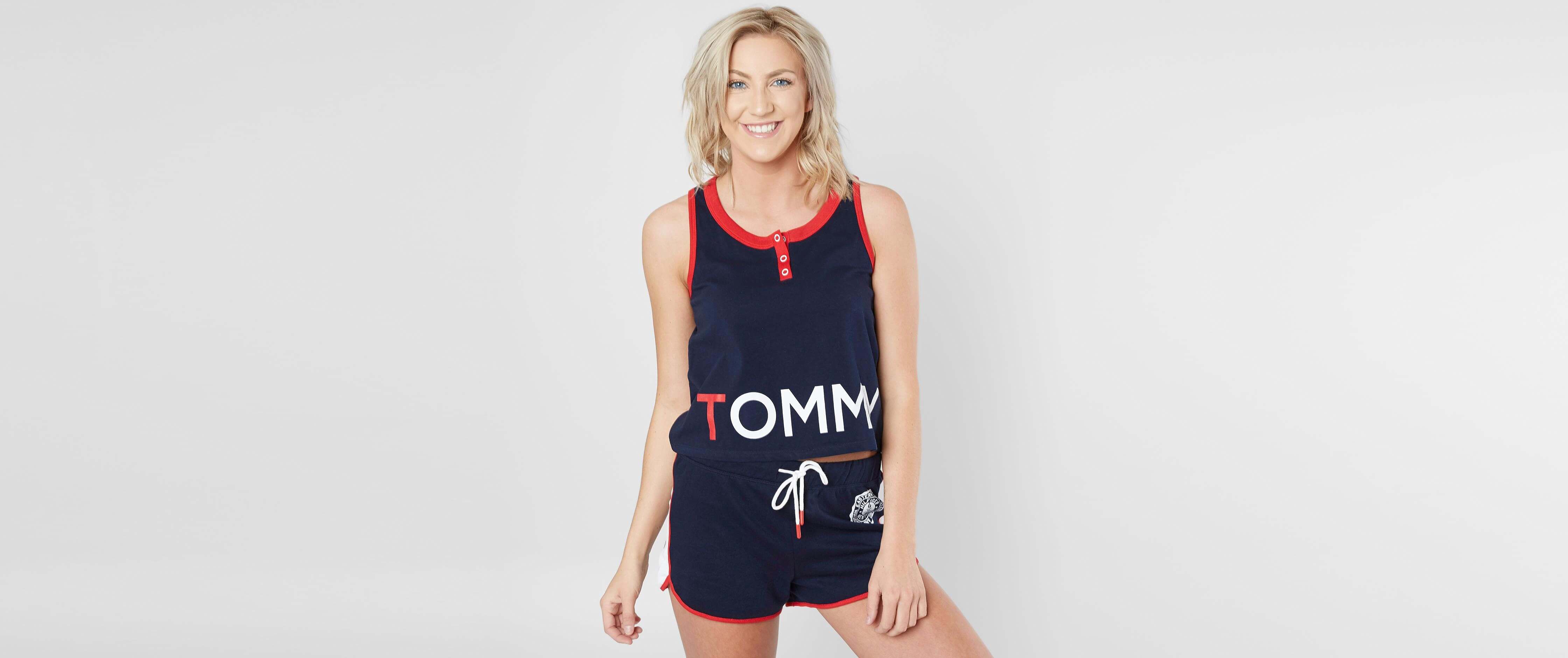 Tommy Hilfiger Cropped Henley Tank Top Women's Tank Tops in Navy