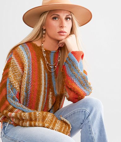 Willow & Root Frayed Open Weave Cropped Sweater front view
