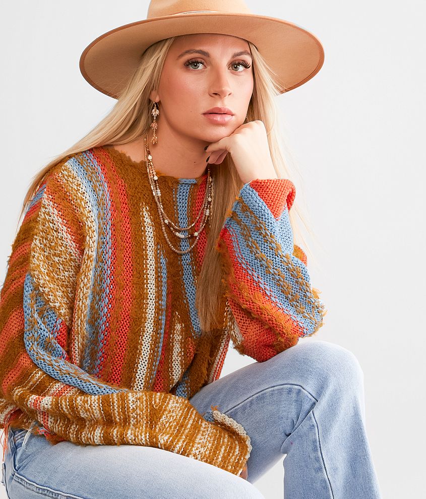 Willow & Root Frayed Open Weave Cropped Sweater