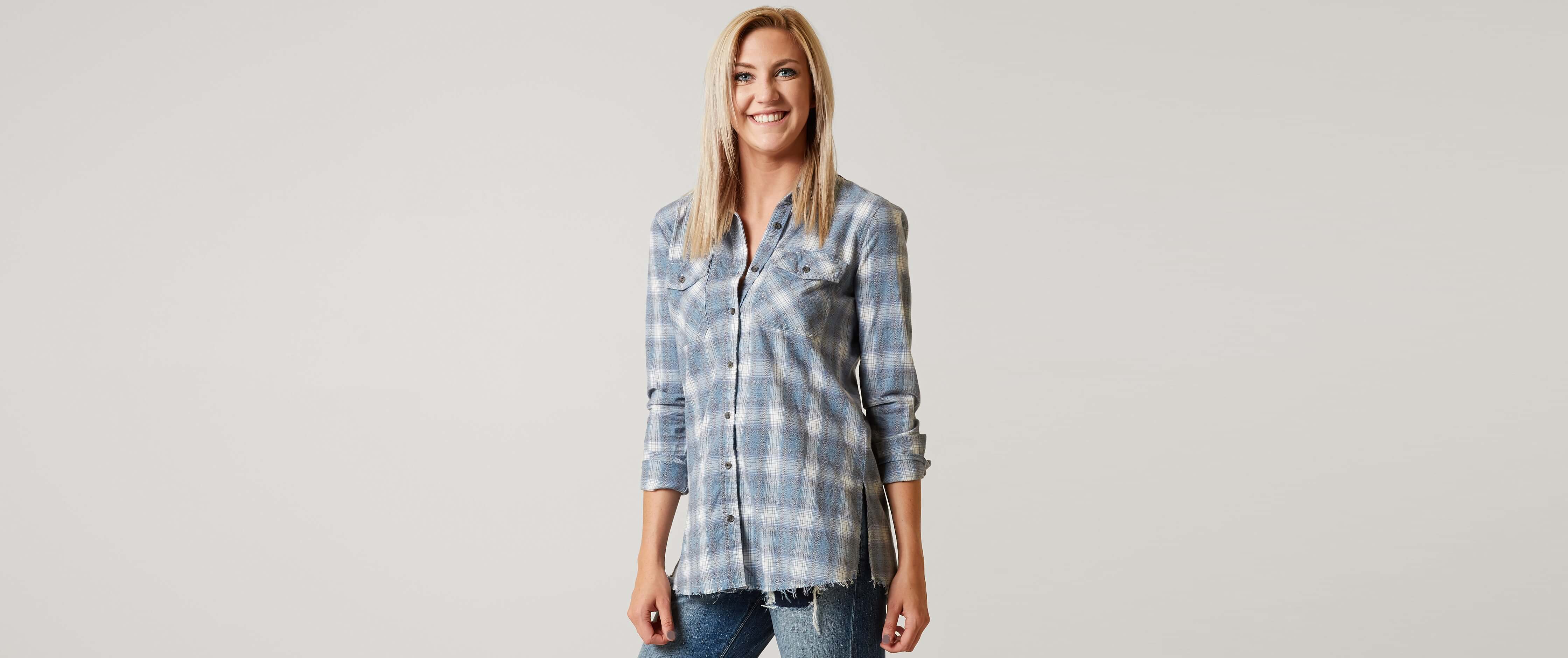 blue plaid shirt womens