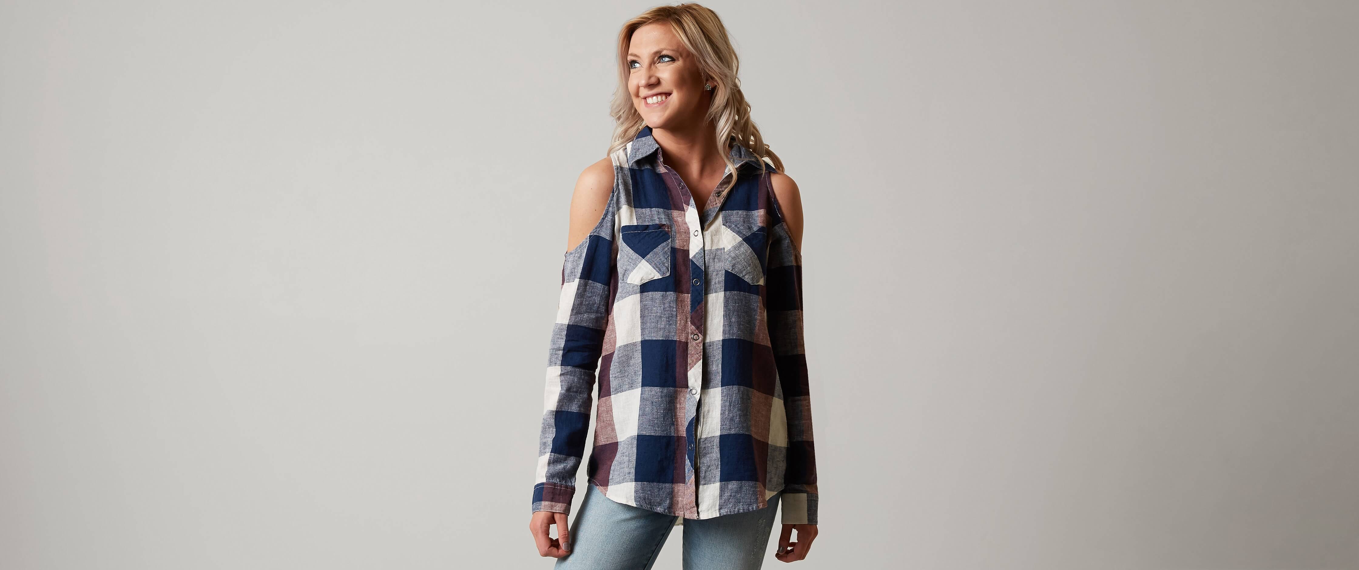 cold shoulder flannel shirt