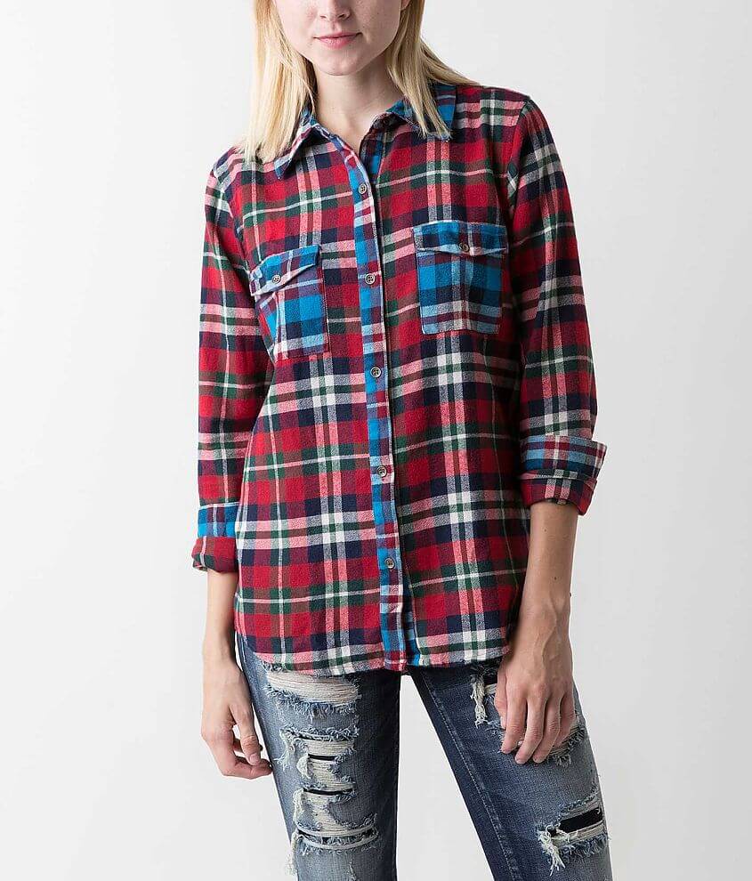 red and white plaid shirt for women